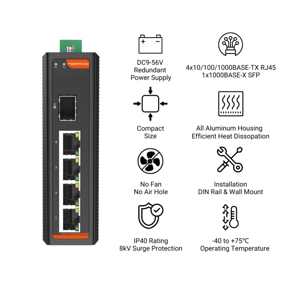 Fiberroad FR-7N3104 – Switch Industrial 4 Port Unmanaged Non POE - Image 3