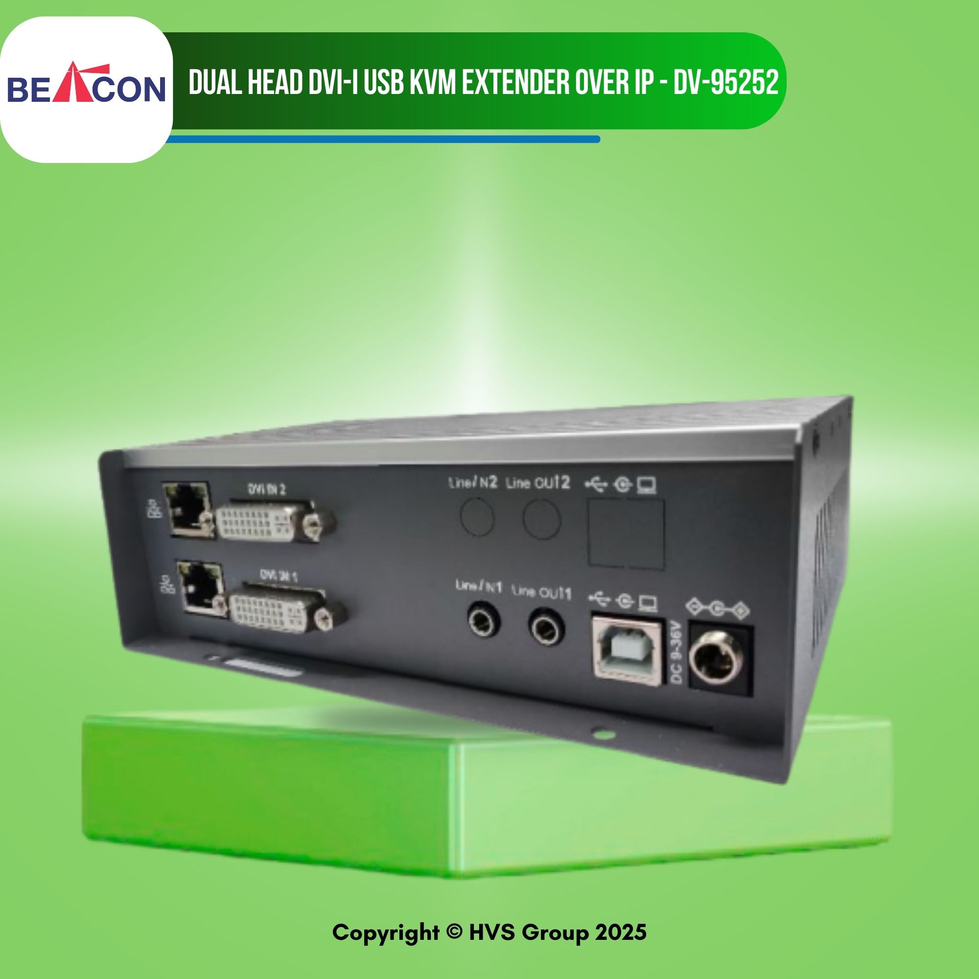 BEACON DV-95252 Dual Head DVI-I USB KVM Extender over IP