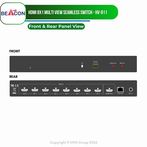 BEACON HV-811 HDMI 8x1 Multi View Seamless Switch with 3x3, 2x2, and Full screen display - Image 2
